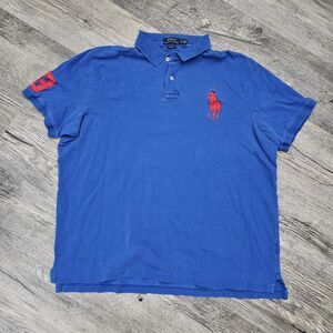 Polo Ralph Lauren Mens 2 Button Shirt Blue XL Red Embroidered Horse 3
